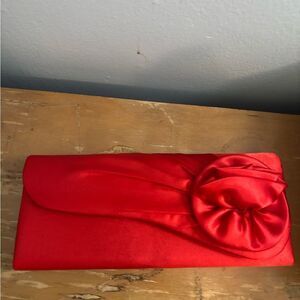 Jessica McClintock Red Satin Clutch with Rosette NWOT